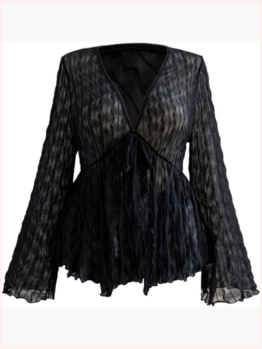 Plus Size Mesh Bell Sleeve Top Paisley Boho Peplum Babydoll Blouse